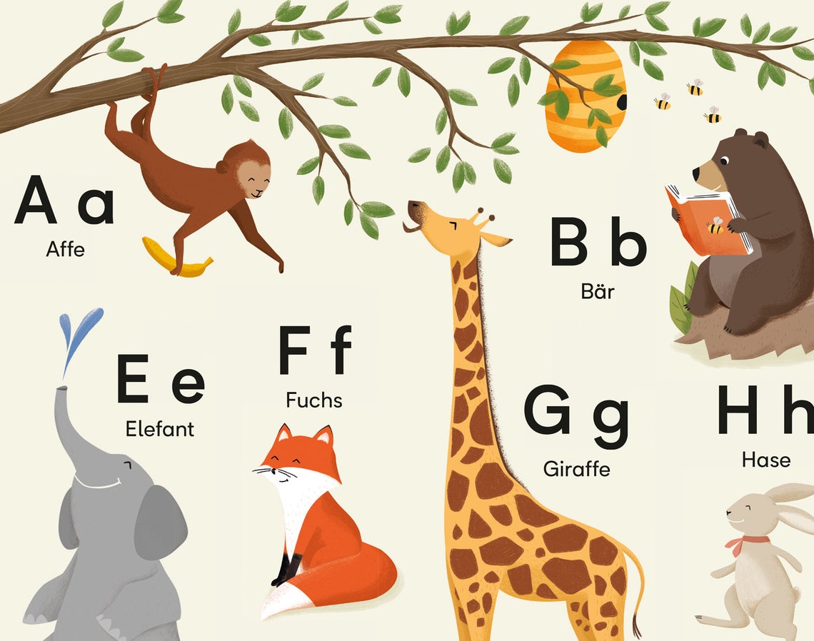 ABC Poster Tieralphabet Kinderzimmer